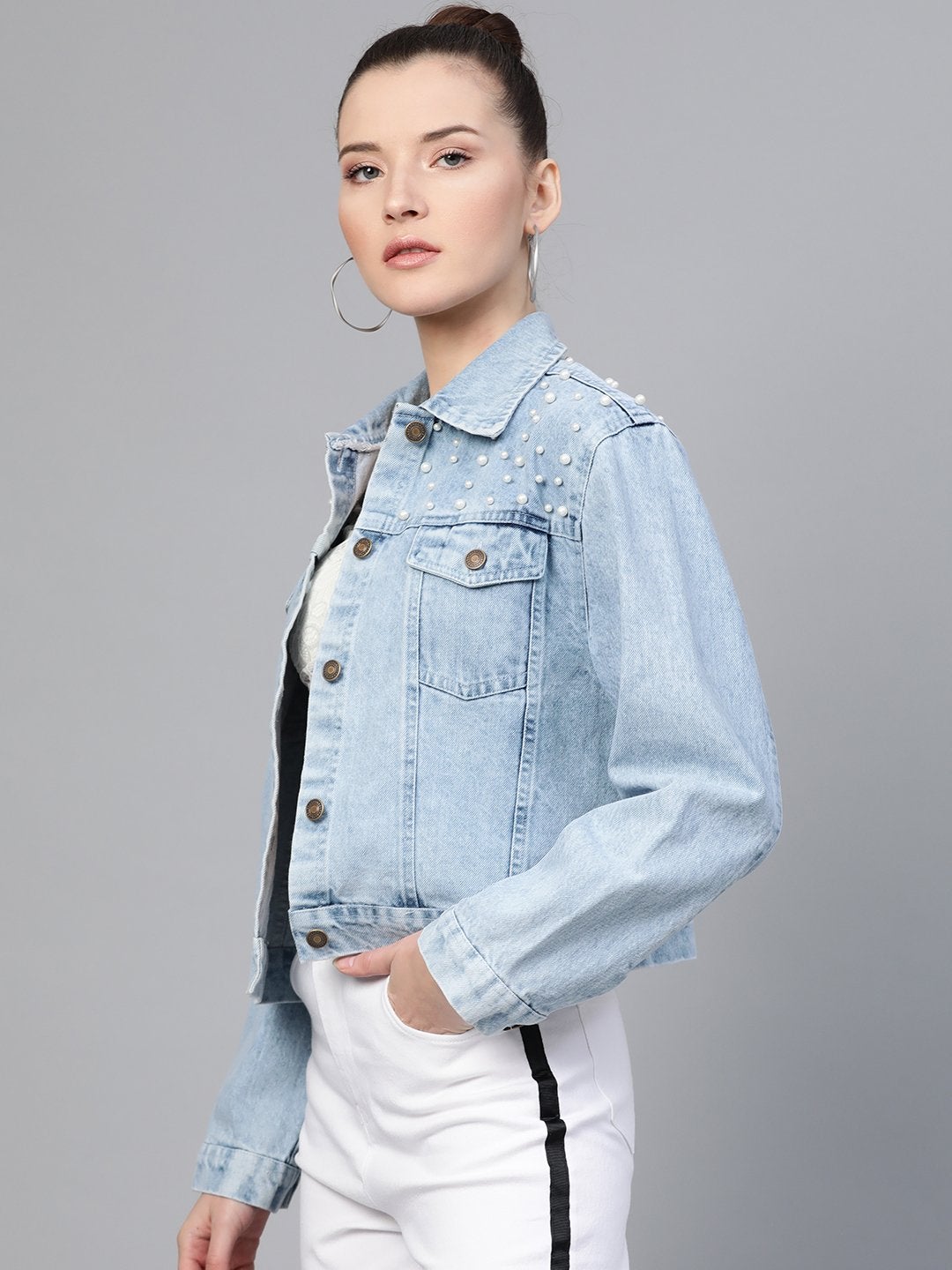 Women's Ice Blue Pearl Spead Denim Jacket