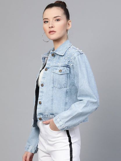 Women's Ice Blue Pearl Spead Denim Jacket
