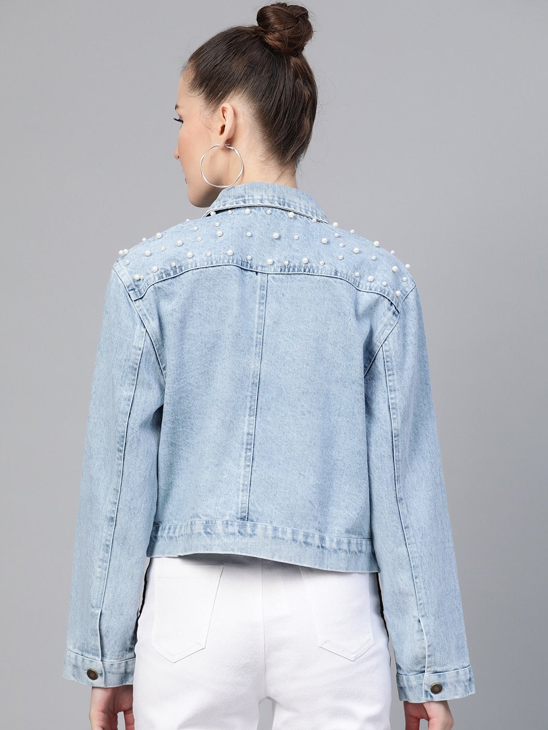 Women's Ice Blue Pearl Spead Denim Jacket