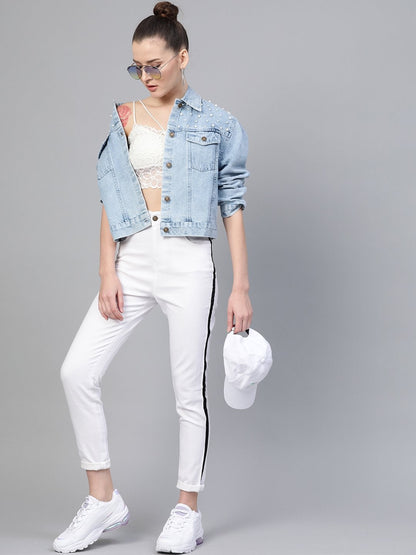 Women's Ice Blue Pearl Spead Denim Jacket
