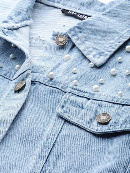 Women's Ice Blue Pearl Spead Denim Jacket