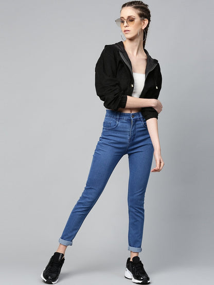 Women's Black Hooded Boxy Corduroy Crop Jacket