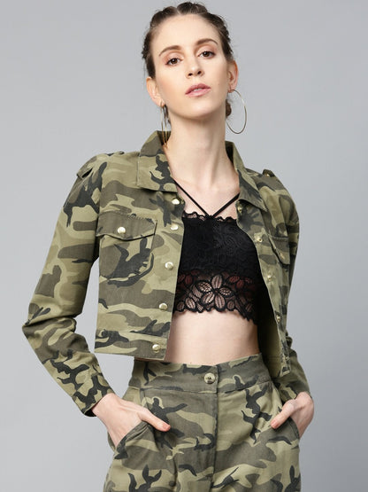 Women's Green Camouflage Trucker Jacket