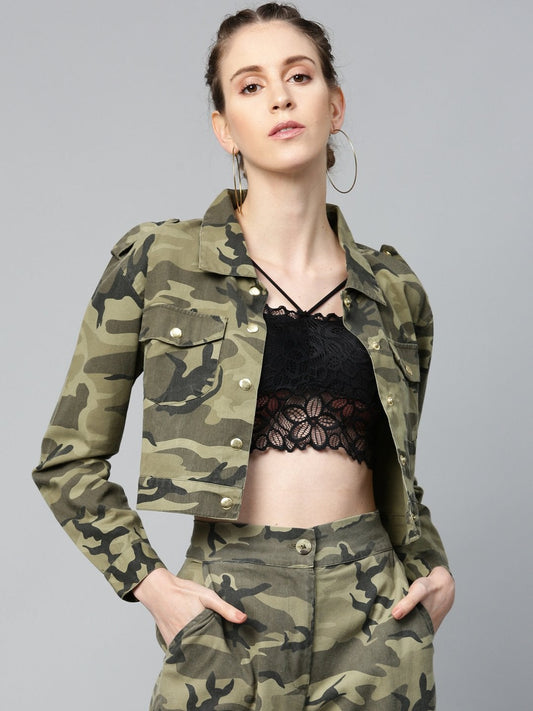 Women's Green Camouflage Trucker Jacket