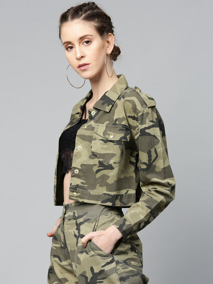 Women's Green Camouflage Trucker Jacket