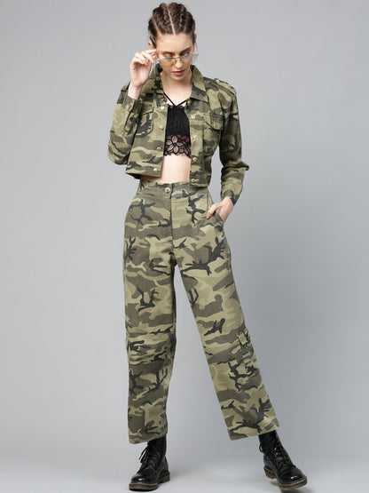 Women's Green Camouflage Trucker Jacket