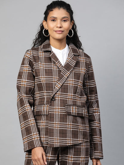 Women's Brown Check Wrap Twill Blazer