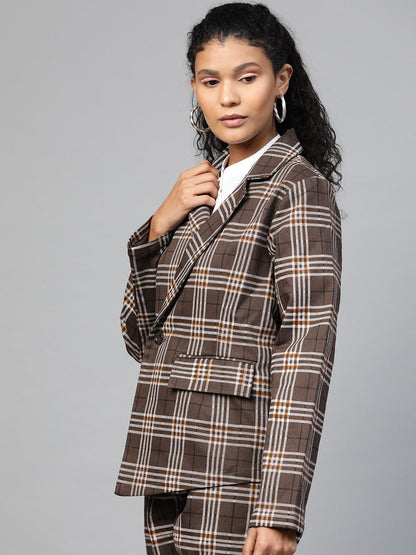 Women's Brown Check Wrap Twill Blazer