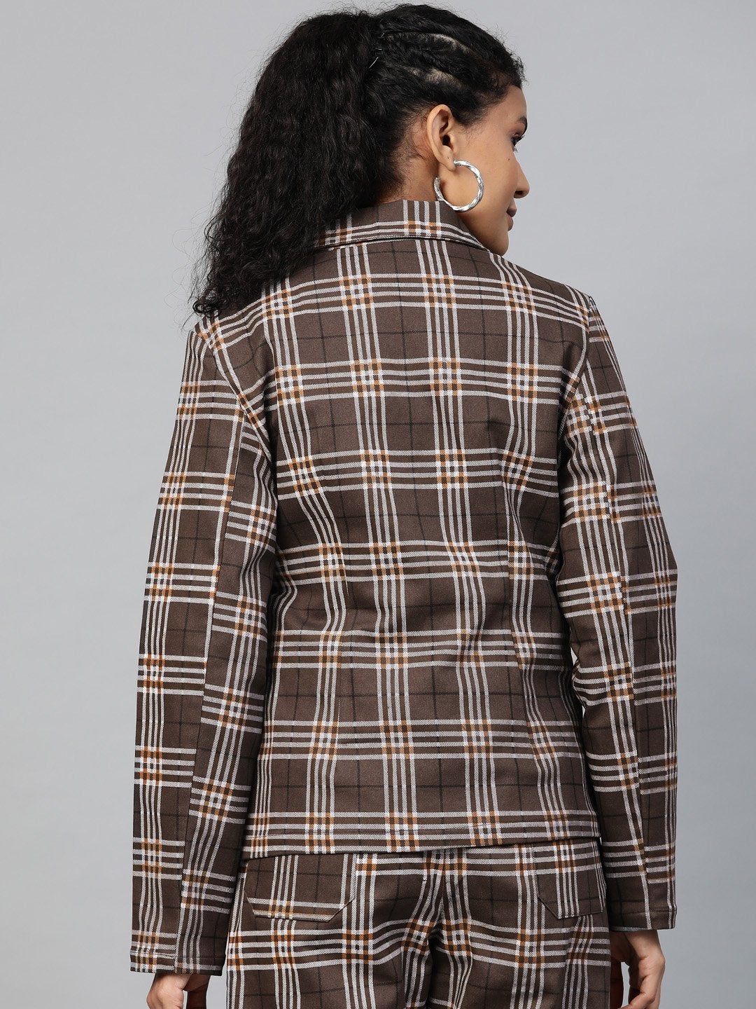 Women's Brown Check Wrap Twill Blazer
