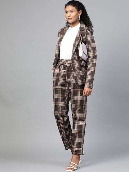 Women's Brown Check Wrap Twill Blazer