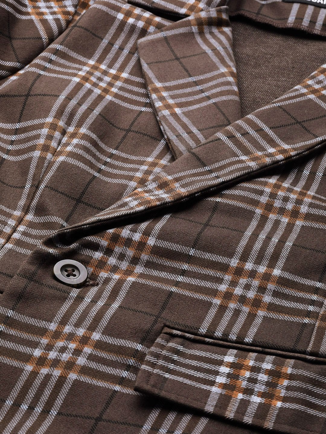 Women's Brown Check Wrap Twill Blazer