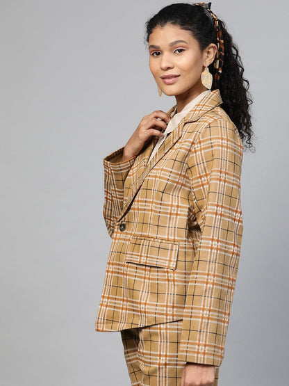 Women's Beige Check Wrap Twill Blazer