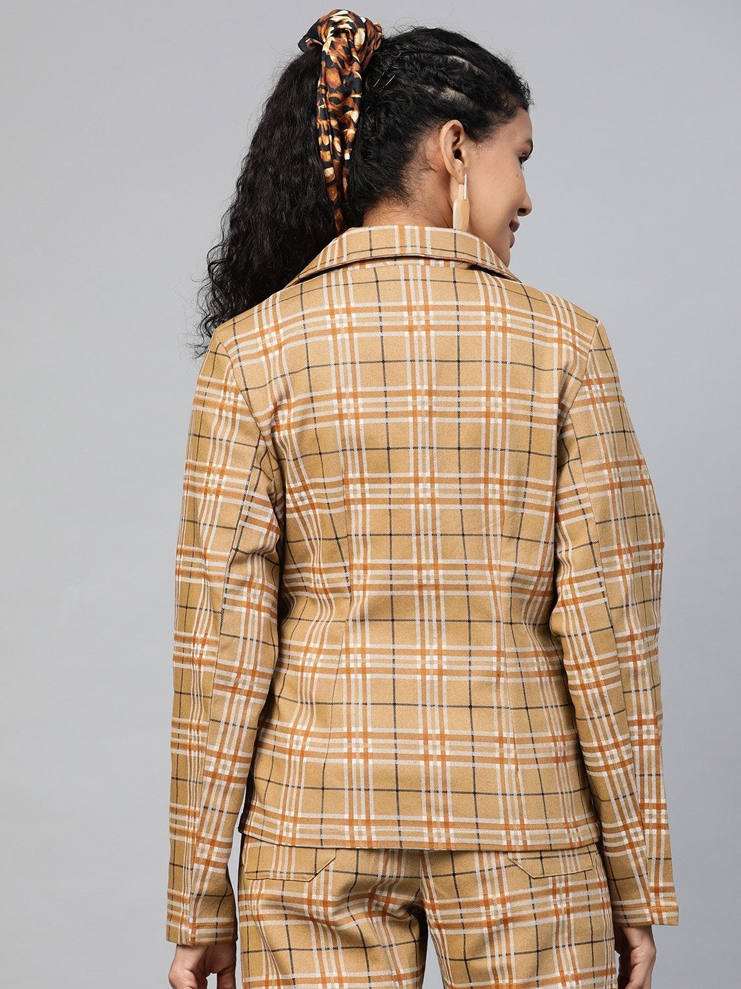 Women's Beige Check Wrap Twill Blazer