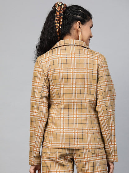 Women's Beige Check Wrap Twill Blazer