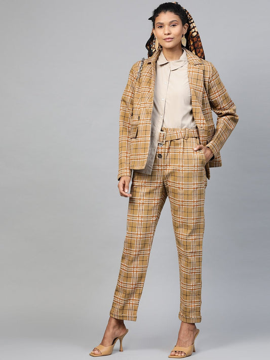Women's Beige Check Wrap Twill Blazer