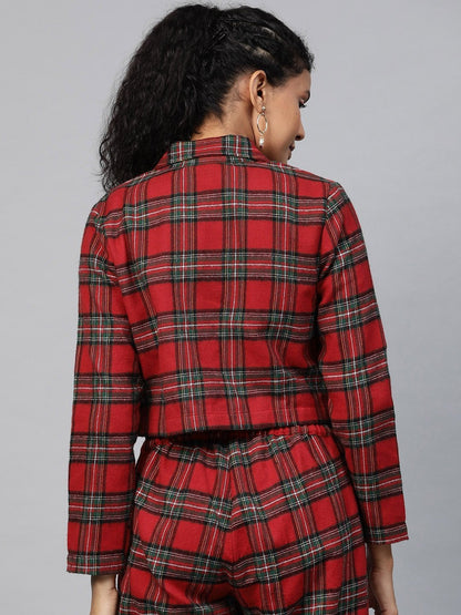 Women's Red Check Crop Blazer