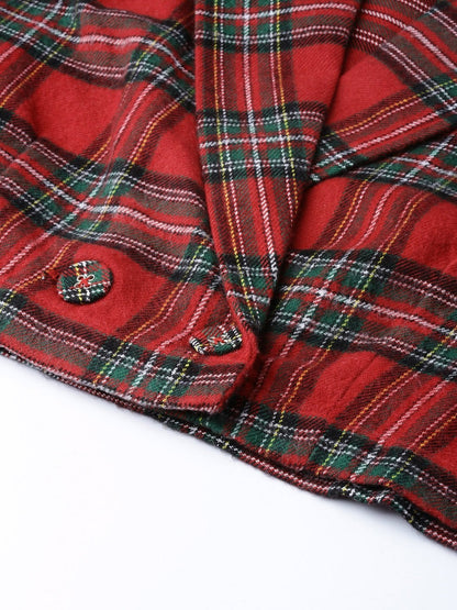 Women's Red Check Crop Blazer