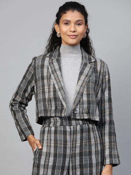 Women's Grey Check Crop Blazer