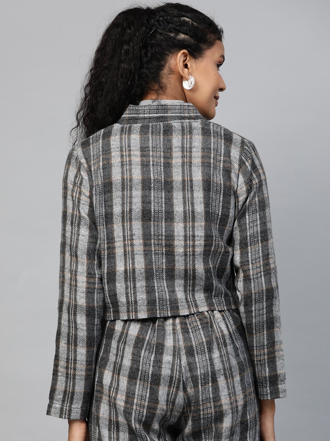 Women's Grey Check Crop Blazer