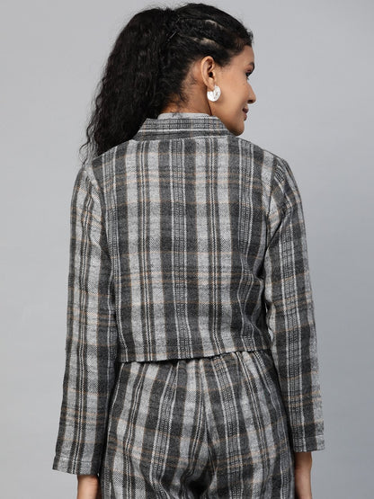 Women's Grey Check Crop Blazer