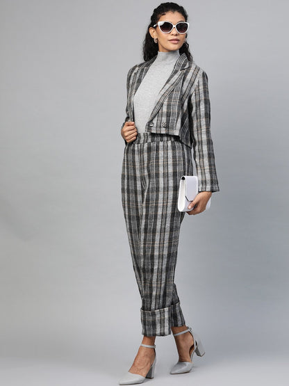 Women's Grey Check Crop Blazer
