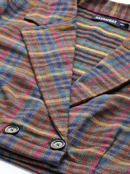 Women's Multicolor Jacquard Check Crop Blazer