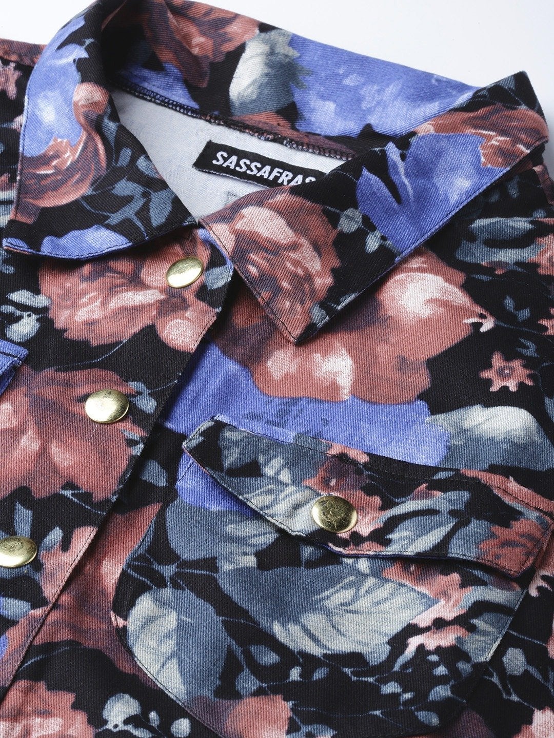Women's Blue Floral Crop Twill Jacket