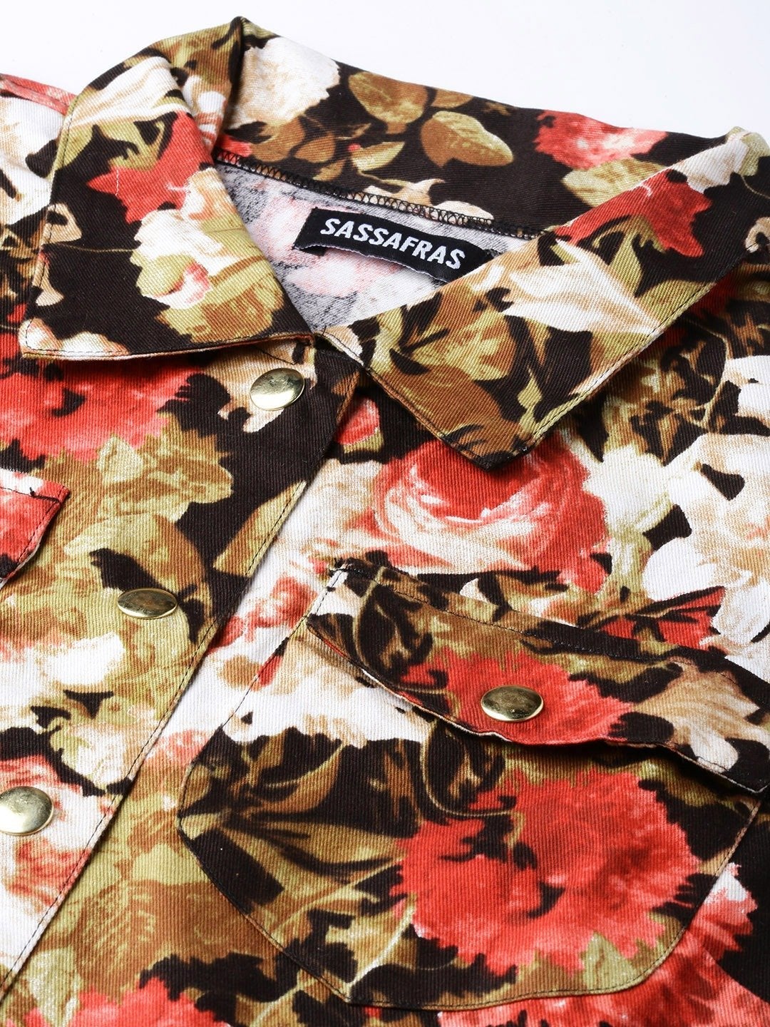 Women's Red Floral Crop Twill Jacket