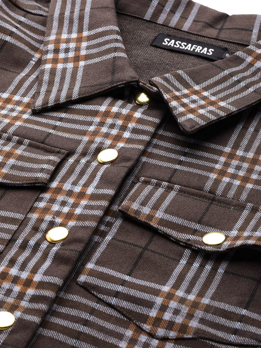 Women's Brown Check Crop Twill Jacket