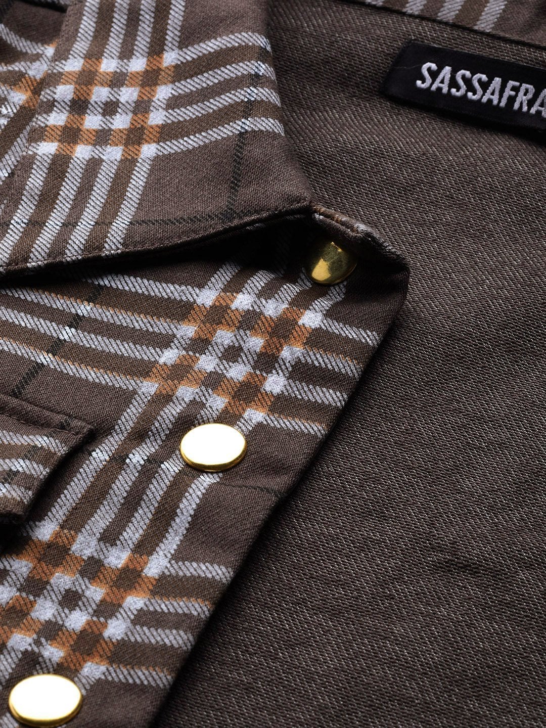 Women's Brown Check Crop Twill Jacket