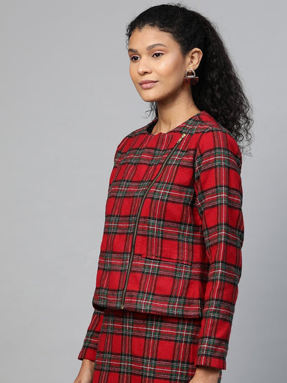 Women's Red Check Biker Jacket