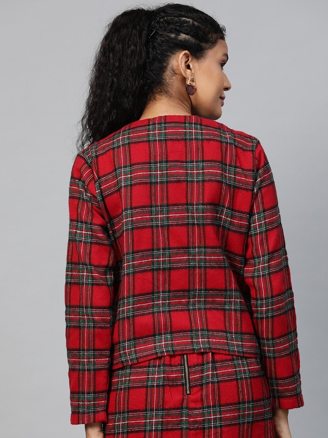 Women's Red Check Biker Jacket