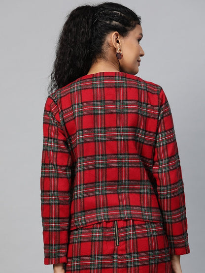 Women's Red Check Biker Jacket