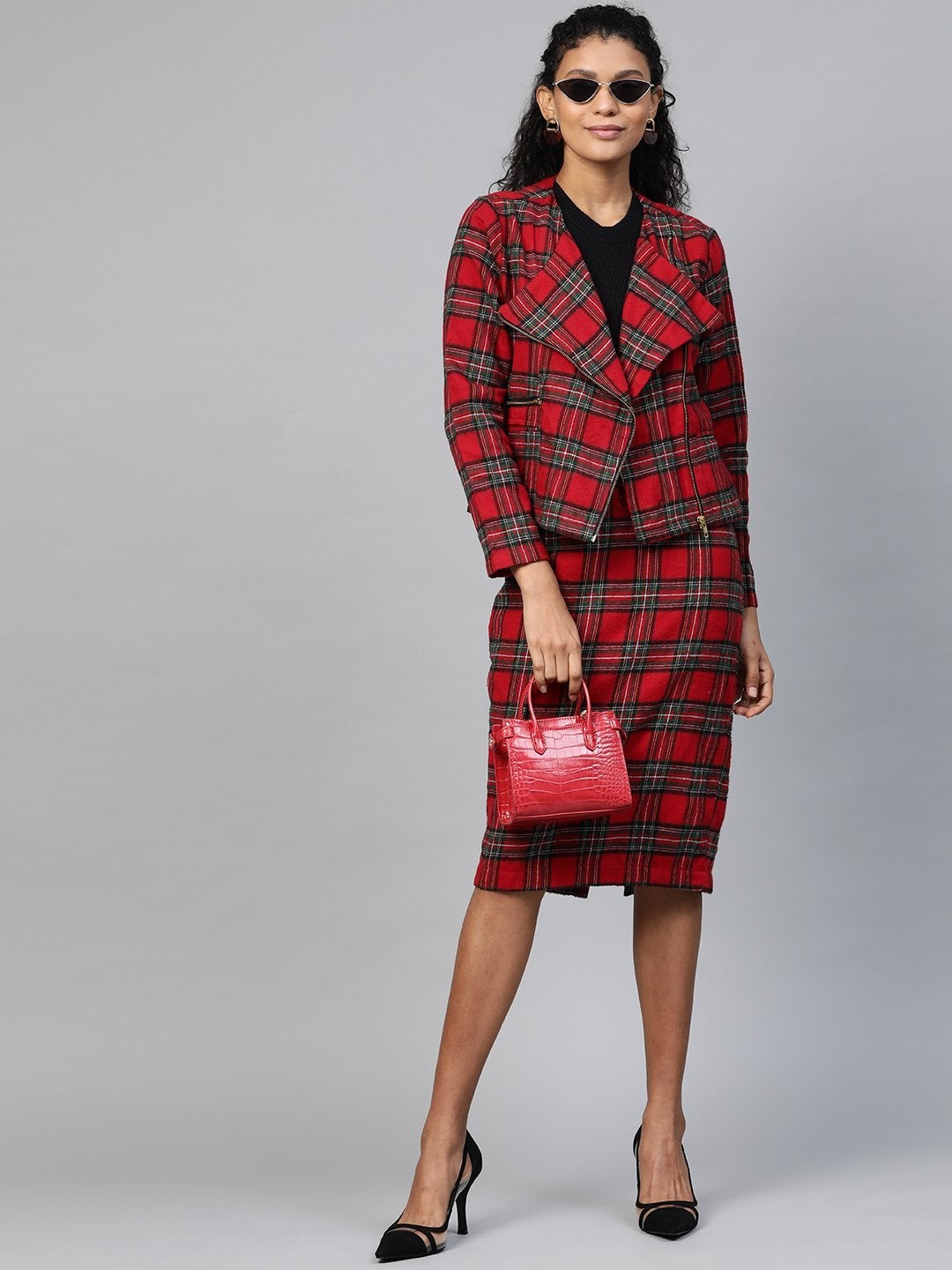Women's Red Check Biker Jacket