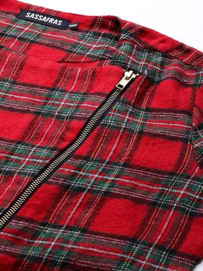 Women's Red Check Biker Jacket