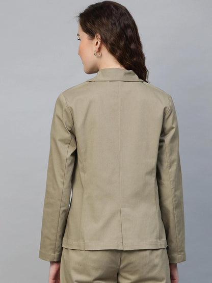Women's Beige Twill Single Button Classic Blazer