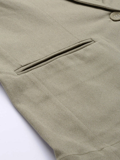 Women's Beige Twill Single Button Classic Blazer