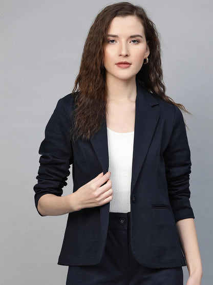 Women's Navy Twill Single Button Classic Blazer