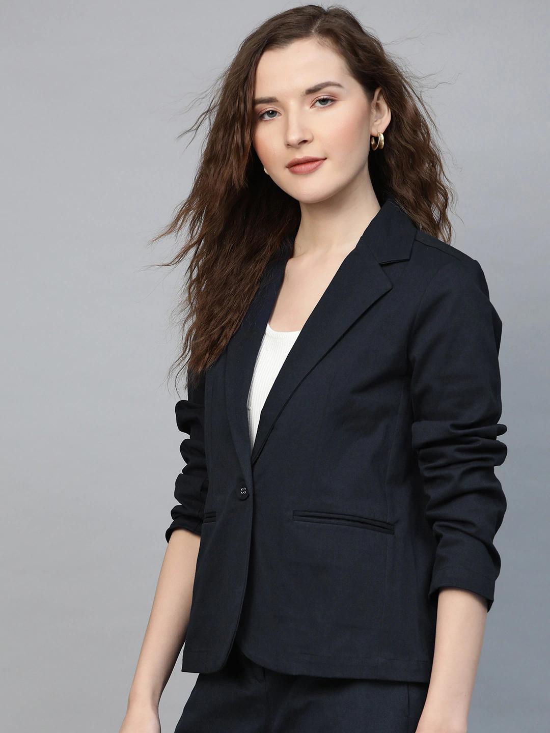 Women's Navy Twill Single Button Classic Blazer