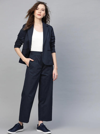Women's Navy Twill Single Button Classic Blazer