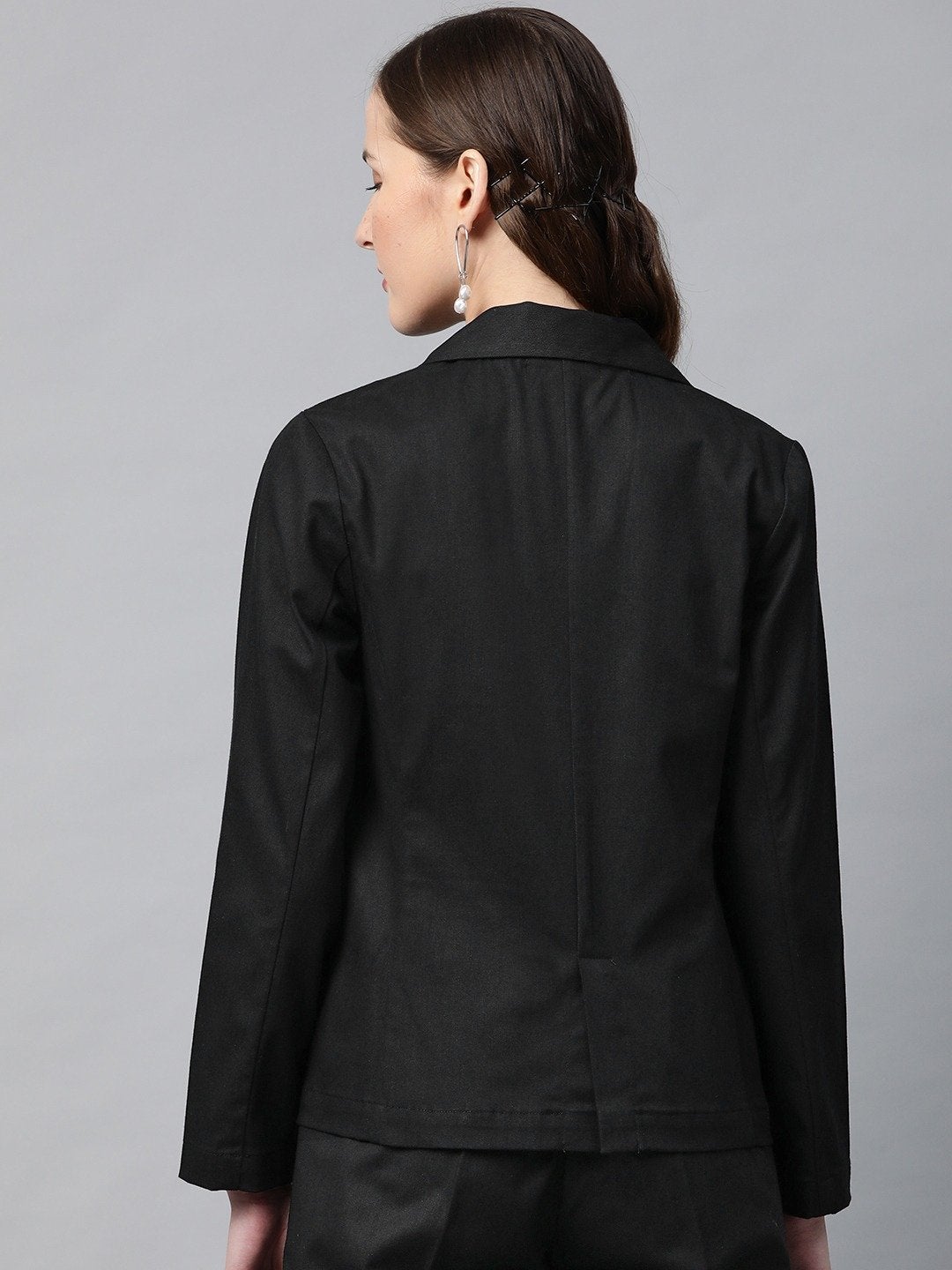 Women's Black Twill Single Button Classic Blazer