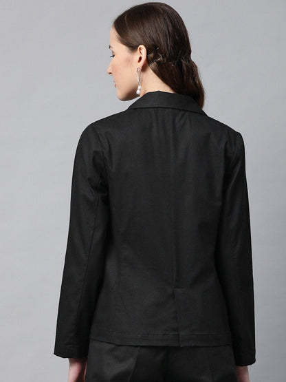 Women's Black Twill Single Button Classic Blazer