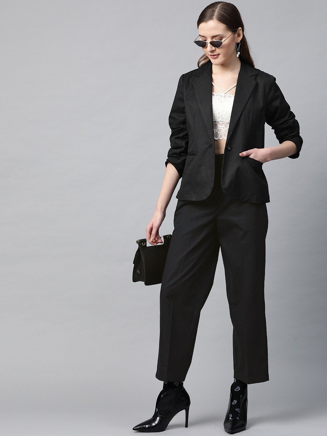Women's Black Twill Single Button Classic Blazer