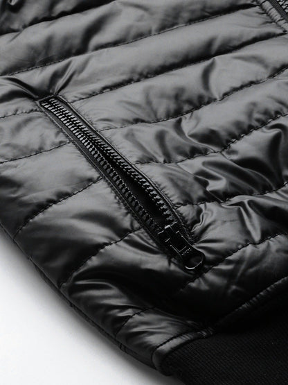 Women's Black Hooded Crop Bomber Puffer Jacket