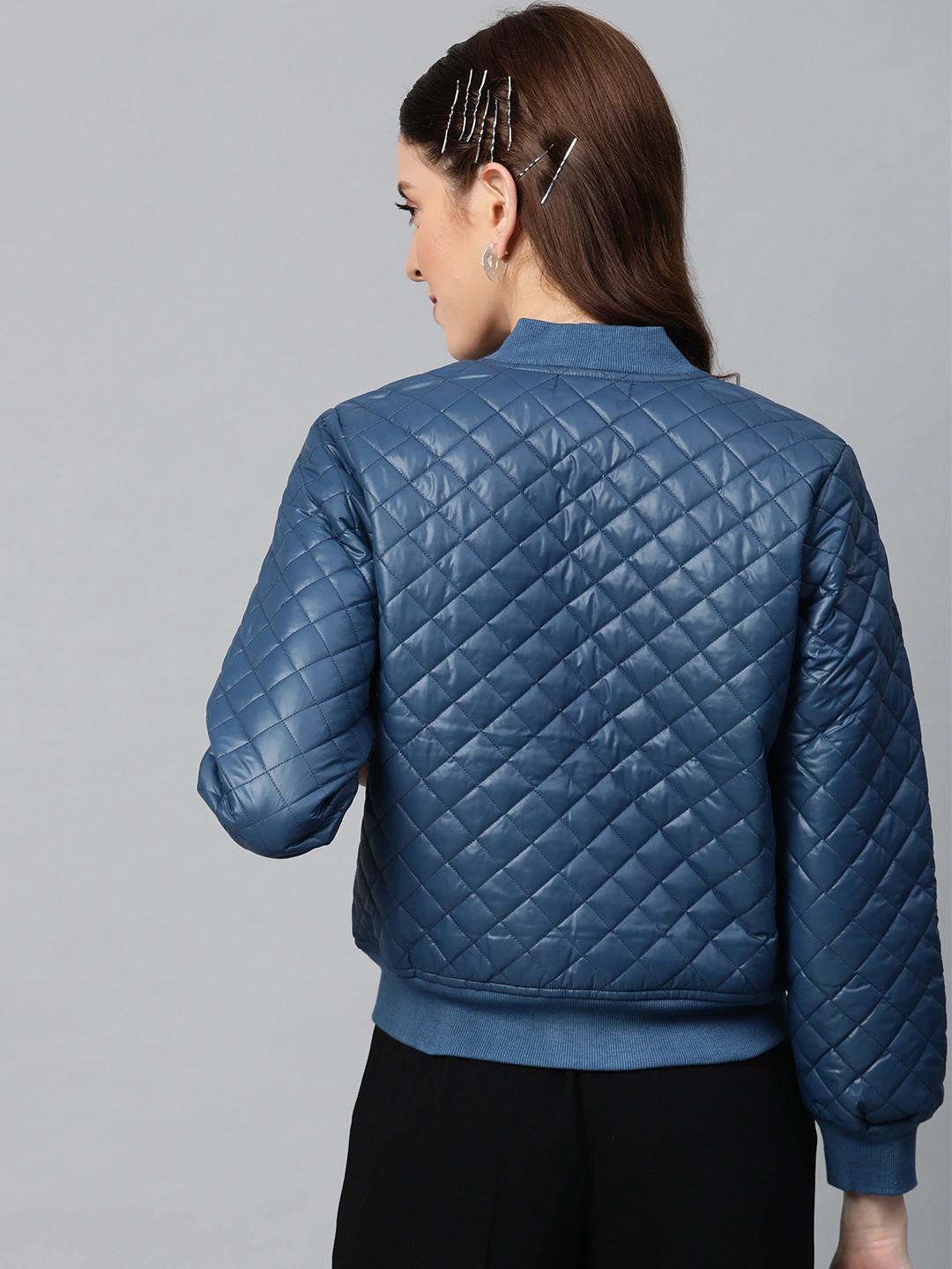 Women's Teal Quilted Bomber Jacket