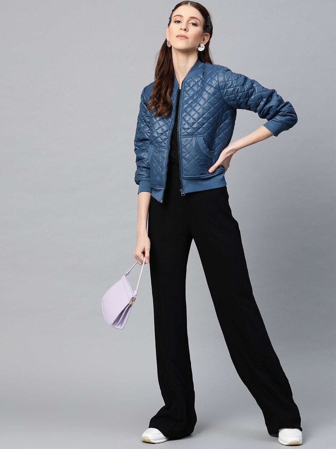 Women's Teal Quilted Bomber Jacket