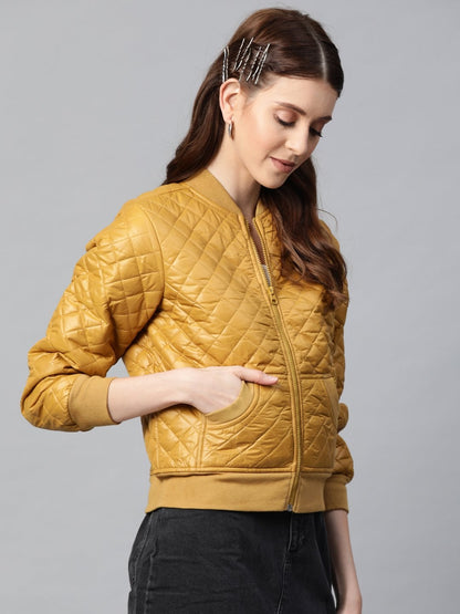Women's Mustard Quilted Bomber Jacket