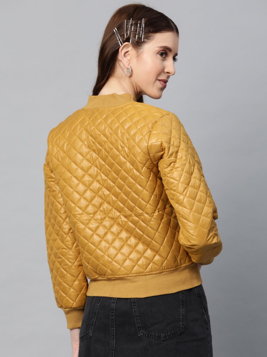 Women's Mustard Quilted Bomber Jacket