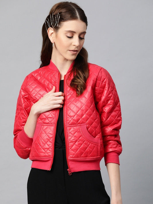 Women's Red Quilted Bomber Jacket