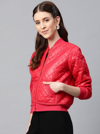 Women's Red Quilted Bomber Jacket